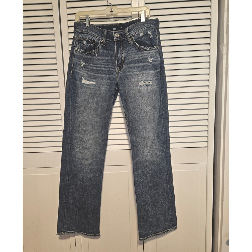 BKE Jake Mens 32x32 Straight Leg Distressed Dark Wash Denim Jeans